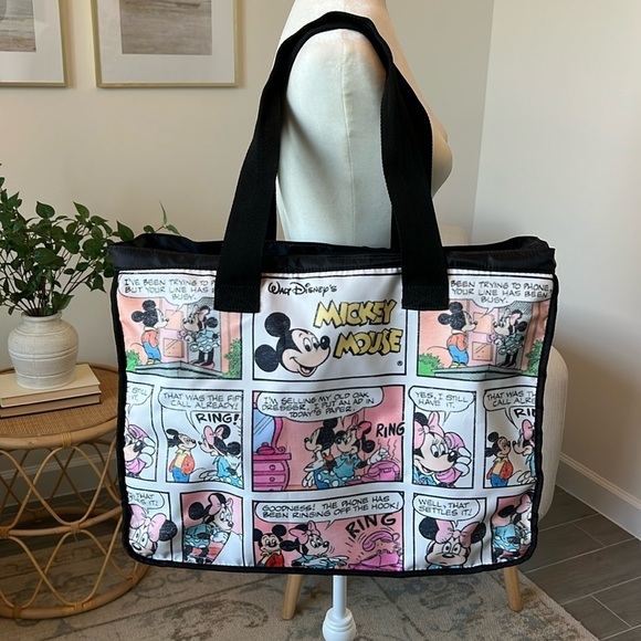 Disney Mickey Minnie Mouse Comic Strip Zipper Tote Travel Overnight Large Bag - Picture 1 of 17